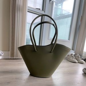 Little Liffner Tulip Tote with long handles in green with dust bag
